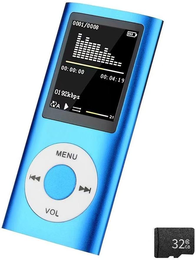 FKLBBLPM MP3 MP4 Portable Music Player, LCD Screen with Equalizer Display, MENU and VOL ControlsBlue