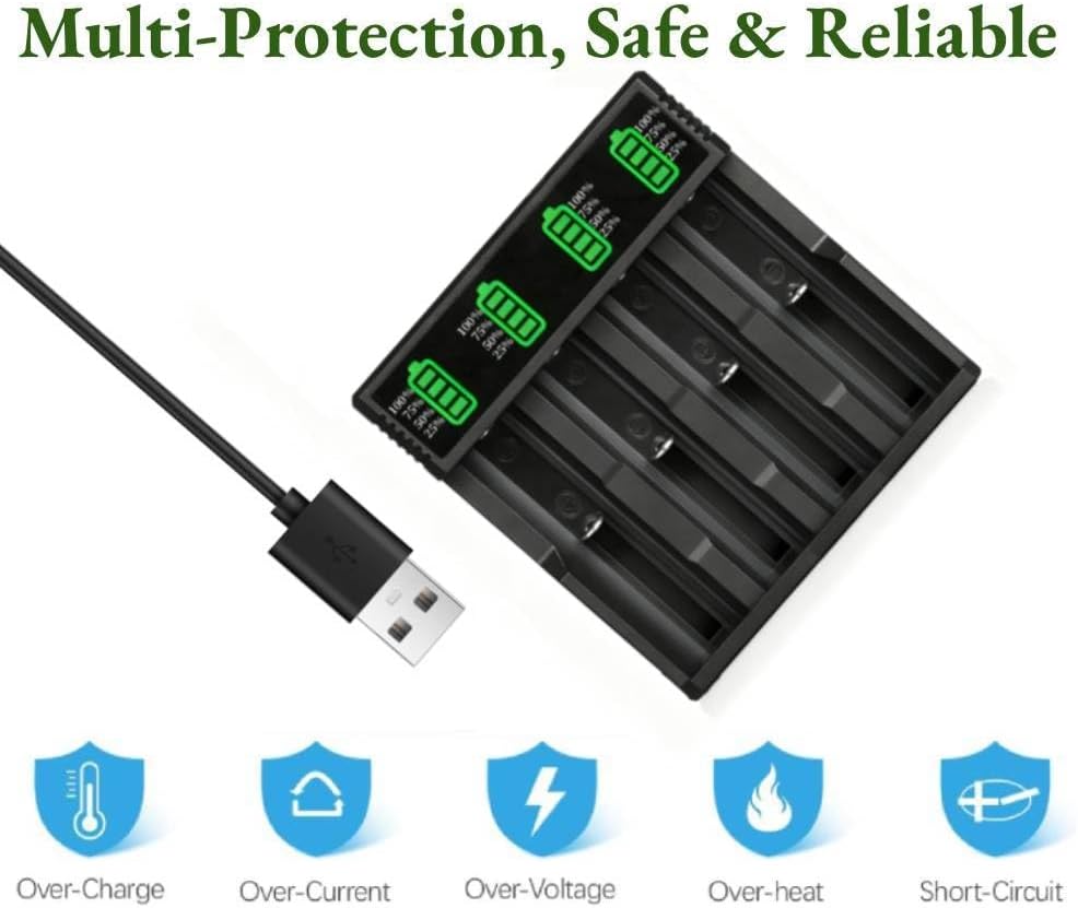 Generic 18650 4 3.7V 10440 14500 16340 18350 18500 18700 20700 21700 26650 Battery Charger, Bay LCD Display Smart Fast