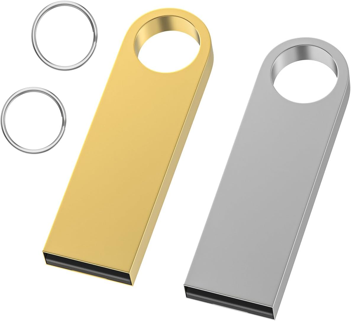 Wooolken 8GB 2 Pack 2.0 USB Flash Drive with Keychains, Sleek Metal USB Thumb Drives Memory Stick for PC Laptop