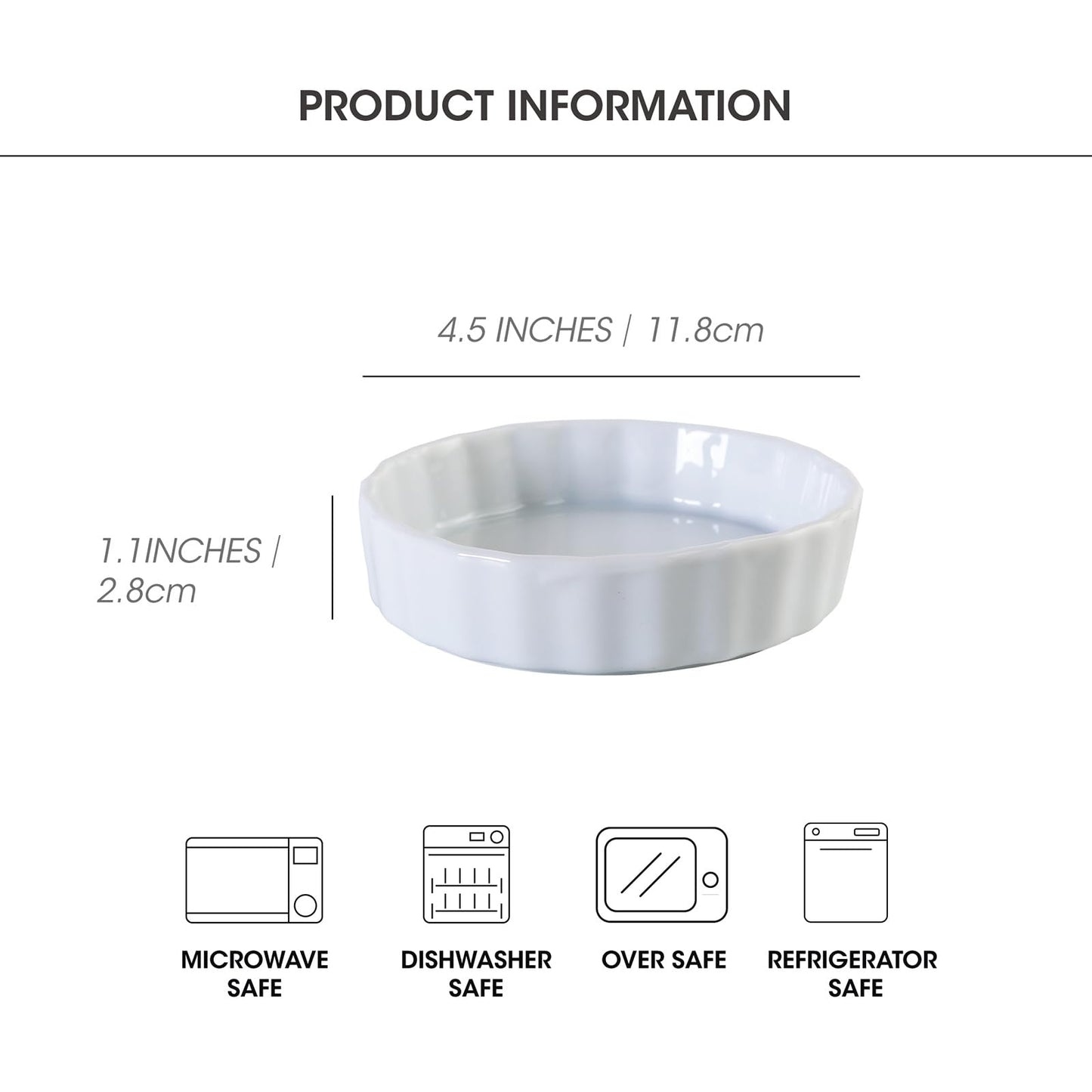 Feenmai 6oz Creme Brulee Ramekins Set of 4 - Ceramic Baking Dishes, Non-Stick Porcelain Pie Dish, Wave Round Baking Dish for Dessert, Pie, Tart, Souffles, Appetizers, Oven and Dishwasher Safe