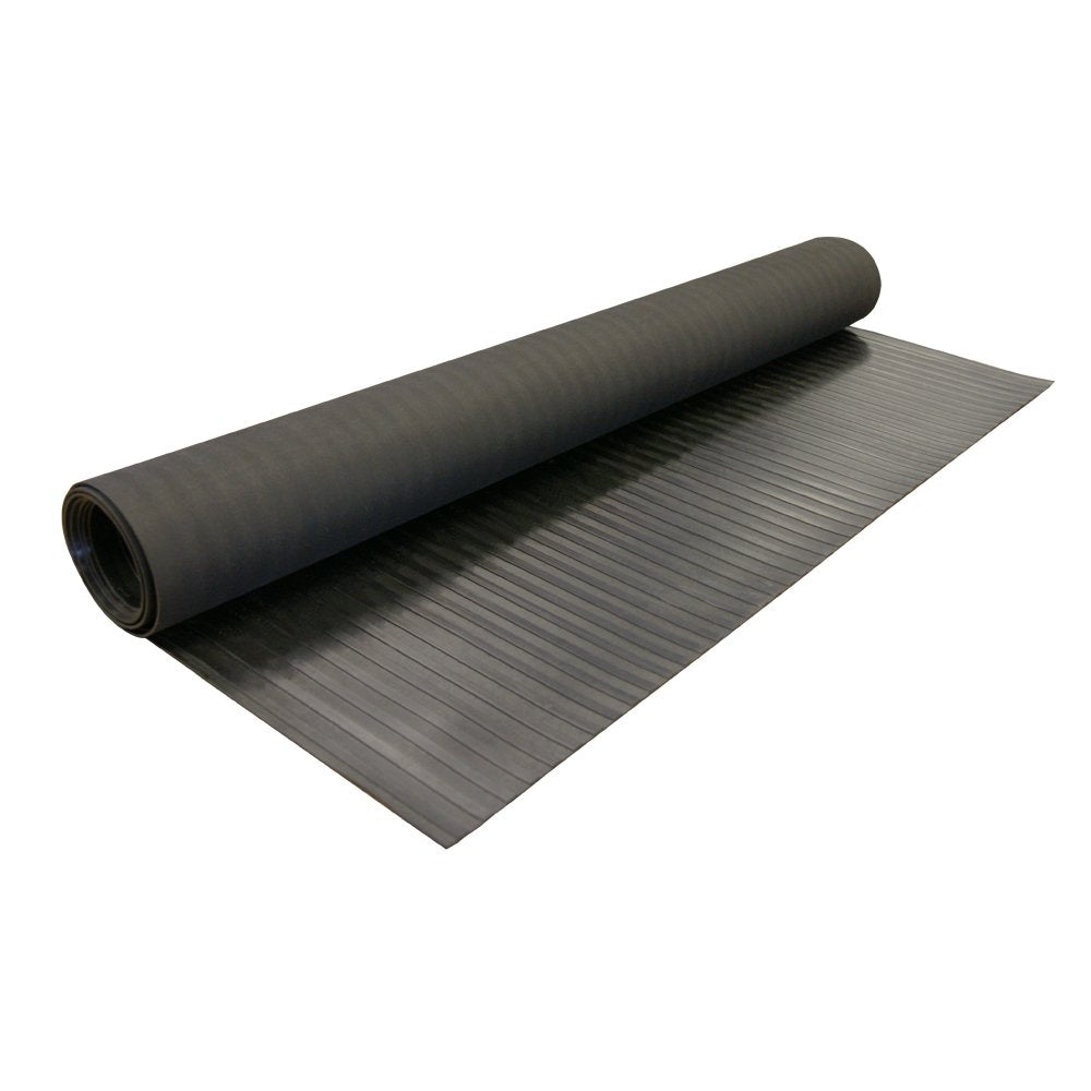 Rubber-Cal - 03_168_W_WR_08 Wide Rib Corrugated Rubber Floor Mat, 3 mm Thick x 4' x 8' Utility Runner, Black