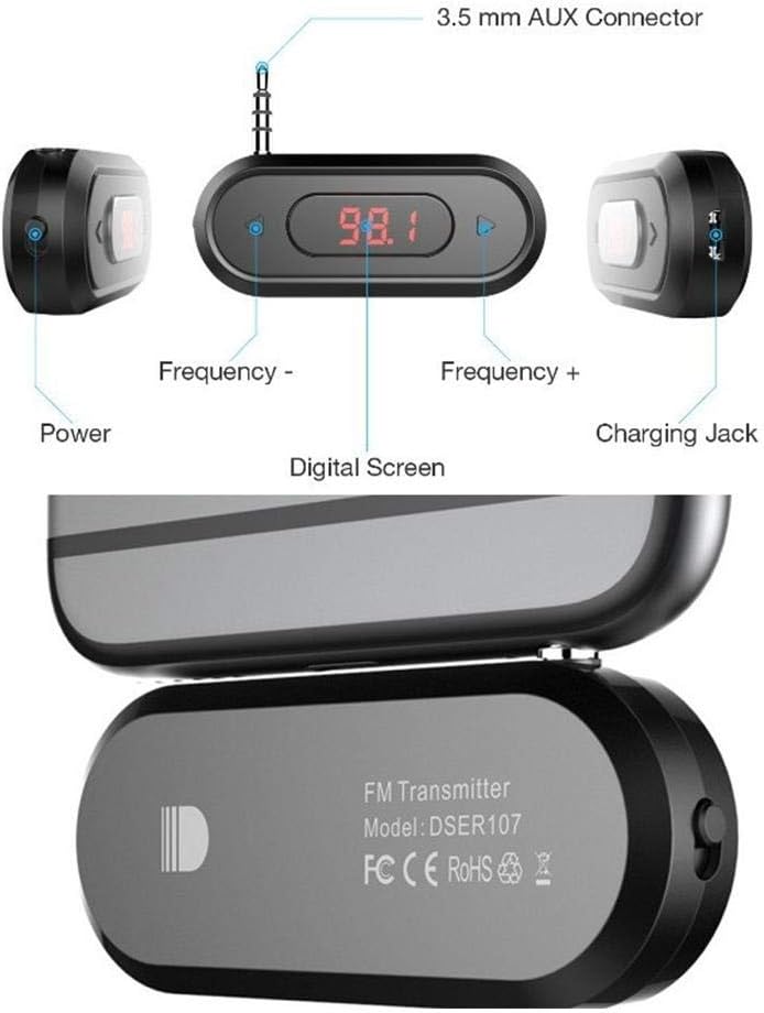 ASHATA 3.5MM Phone/Pad/MP3/MP4/MP5/Tablet 300mAh Audio Head Mobile FM Transmitter Built in Battery Car Radio