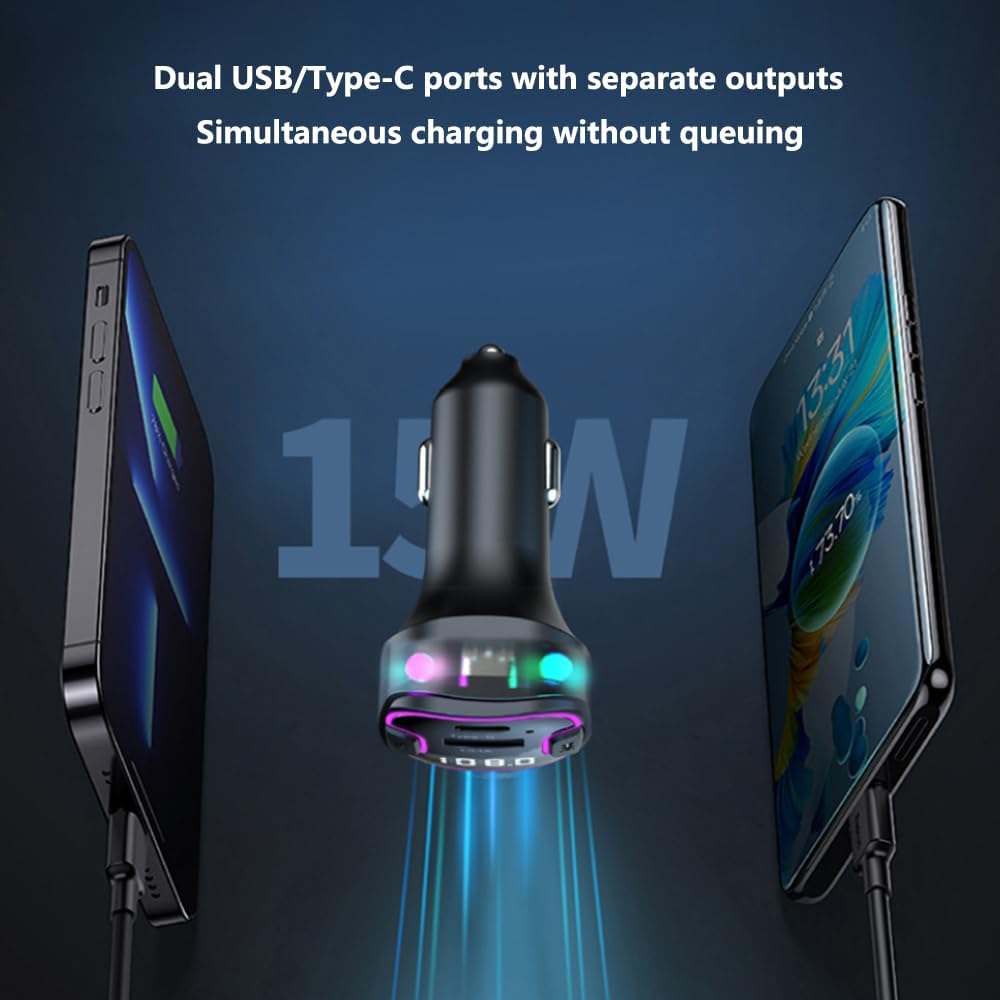 Alanph 5.3 &QC3.0 Bluetooth Car Adapter, PD Fast Charging FM Radio Transmitter for Car, Radio Bluetooth Receiver