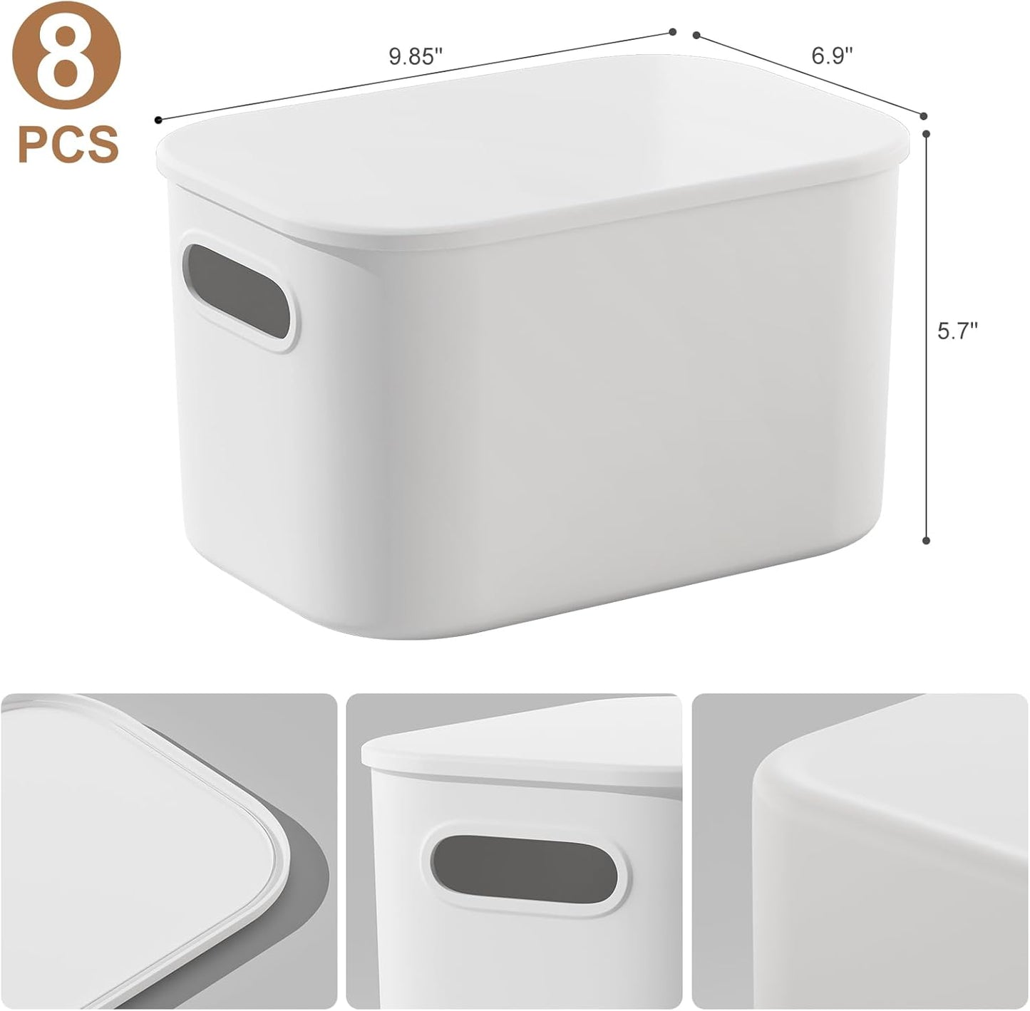 ORGIDOL 8 Pack White Storage Bins - Stackable Containers with Lids for Organizing Crafts & Snacks | 9.85x6.9x5.7 Inch
