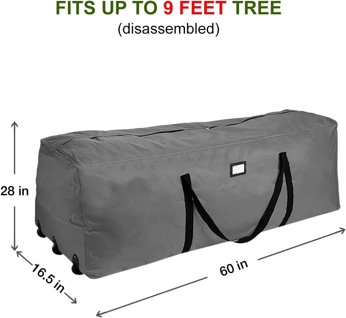 ProPik Christmas Tree Storage Bag - Extra Large Heavy Duty 9 Ft Capacity | 3 Wheels & Handles | 600D Oxford (Gray)