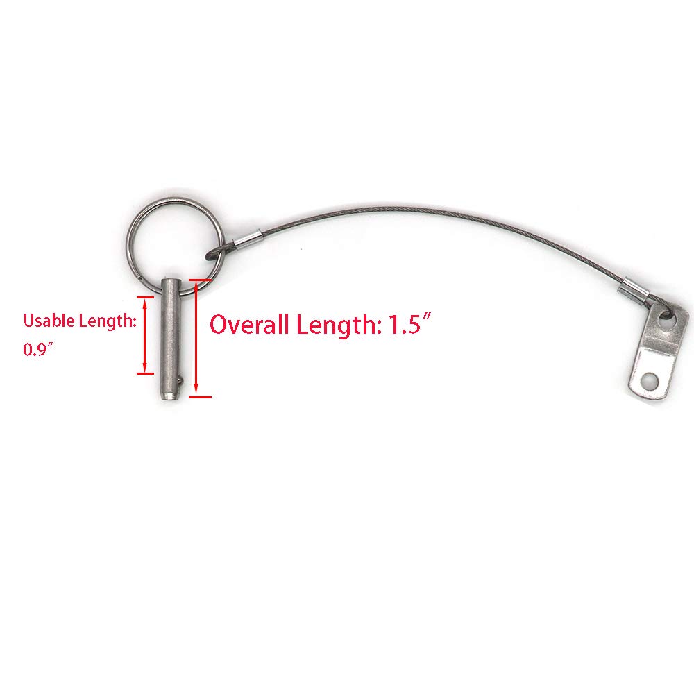 VTurboWay 4 Pack Quick Release Pin 1/4" Diameter w/Lanyard Prevents Loss, Full 316 Stainless Steel, Bimini Top Pin, Marine Hardware, All Parts are Made of 316 Stainless Steel