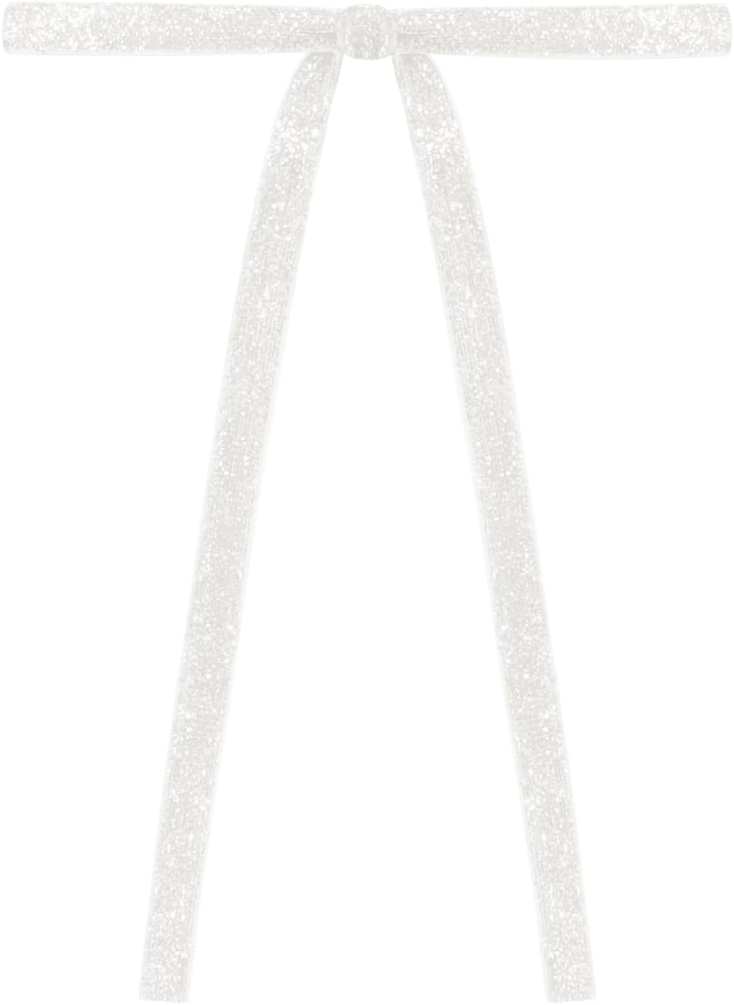 SIMISI Ribbon | 24 Pcs White Glitter Velvet Christmas Tree Bows - Sparkling Door Garland Decor (3/8'' Width, 5 x 7 Inch)