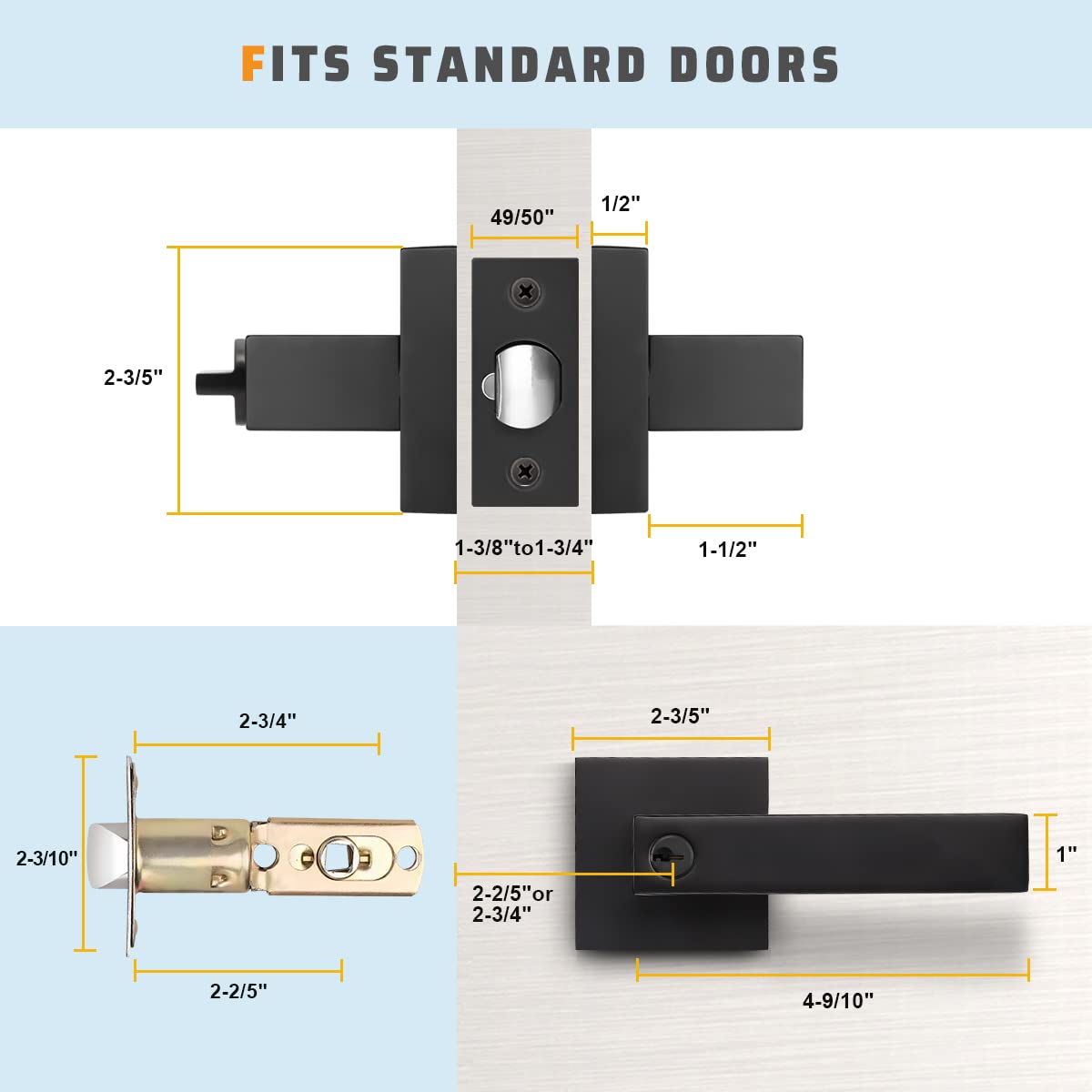 KNOBWELL 6 Pack Matte Black Heavy Duty Entry Door Handle Set Keyed Alike/Combo Keyed Entry Door Lock Set, Classic Door Handle with Lock, Left or Right Handing, 2.13 lb One Lever