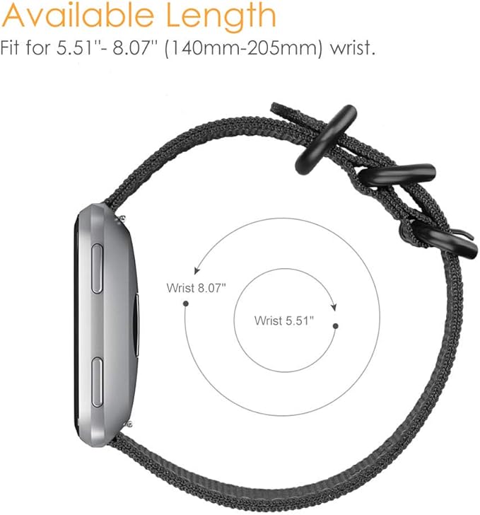 FINTIE Bands Compatible with Fitbit Versa 2/1 / Lite Edition, Soft Nylon Replacement Strap Wristband Accessories (Black)