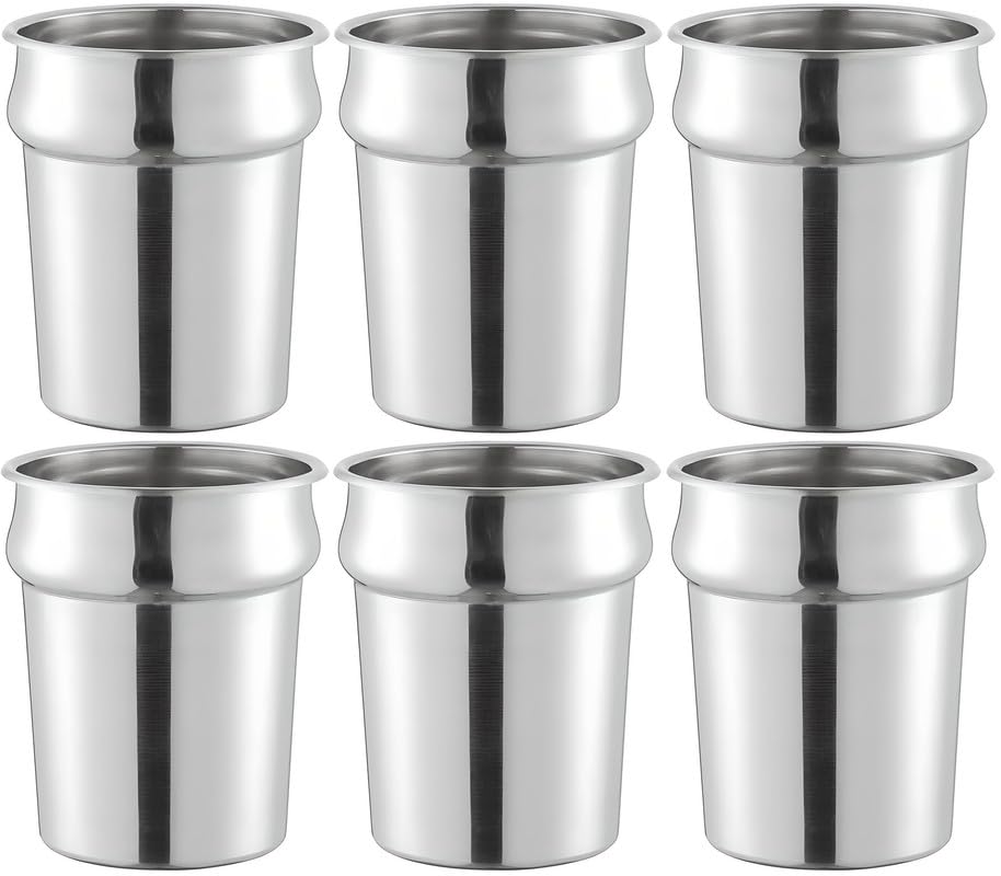 OCS Parts Pro Series 6-Pack 4 Quart Vegetable Inset Pots | 7.81" x 7.5" Stainless Steel Pot for Sauces, Soups, Stovetop, Soup Warmers, Steam Tables or Kitchen Utensil Organization