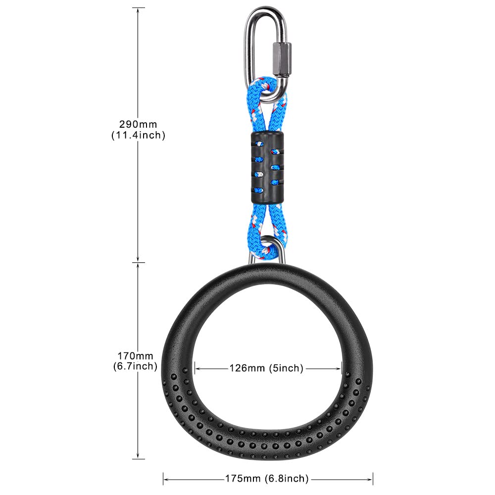 Dolibest 2 Pack of Ninja Gymnastic Rings, Monkey Ring Outdoor Backyard Ninja Accessories Set, Obstacle Course for Training,1000LB Capacity(Black)