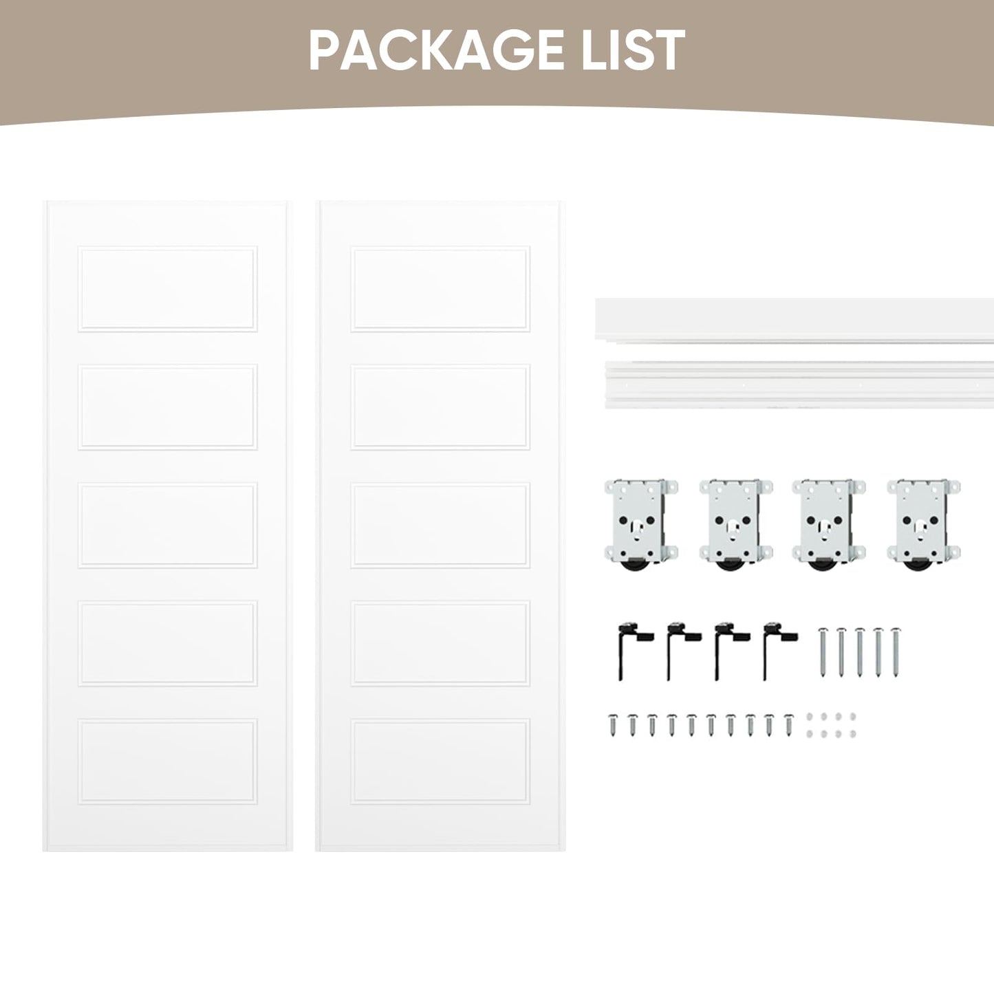 BARNSMITH 60x80 in 5-Panel Bypass Sliding Closet Door, Steel Frame White Primed Bypass Door with Top & Bottom Track Hardware Kits, Paintable and Lightweight