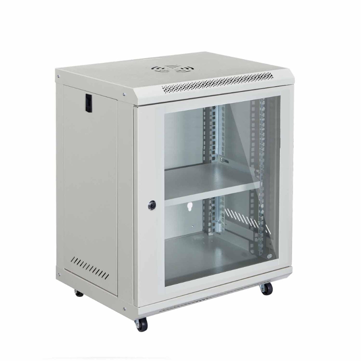 12U Wall-Mount & Rolling Network Cabinet for 19" Rack Equipment – Locking Tempered Glass Door, Ventilated Side Panels, Adjustable Rails, Fan Ready, Cable Management, Heavy-Duty Steel