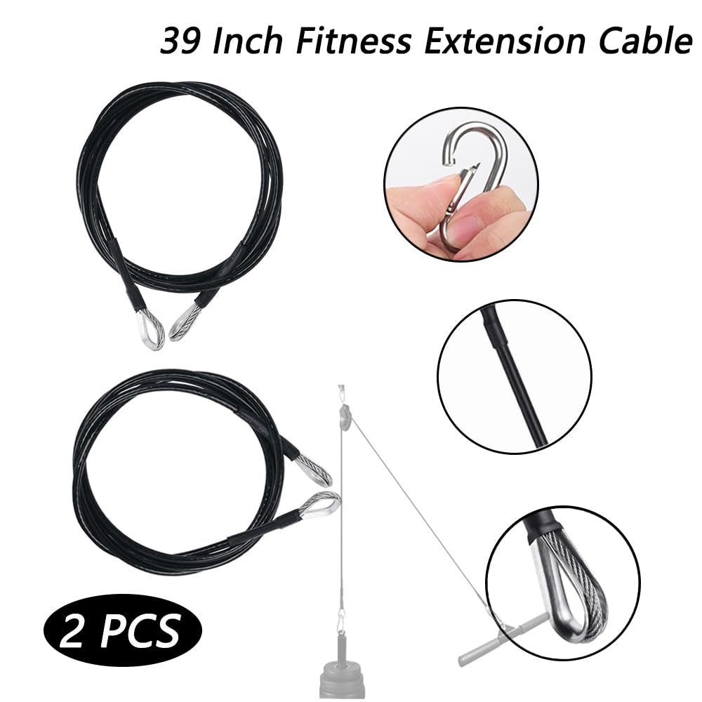 LOOEEL 2 Pack 39 Inch Fitness Extension Cable,Fitness Extension Rope Attachments Home Gym Cable Pulley System Fitness Cable for Tricep Pull Down and Leg Exercise Home Gym Machine Accessories