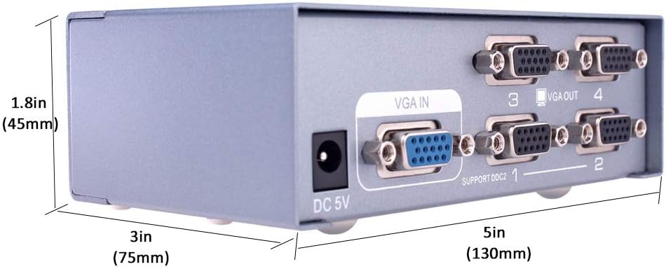 DTECH 4 1 Powered Port VGA Splitter Box Video Distribution Duplicator for PC to Multiple Monitors Projector