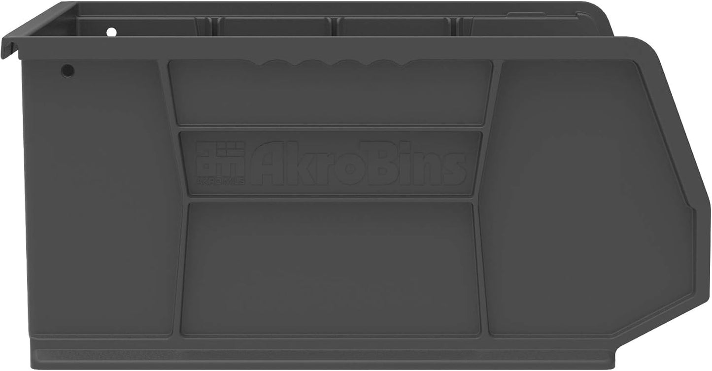 Akro-Mils 30250 AkroBins Plastic Storage Bins, Space-Saving Stackable Bins for Garage, Pantry, Craft Organization, 15" x 16" x 7", Black, 6-Pack