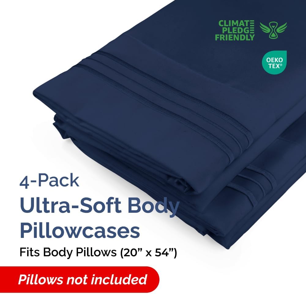 Skiennix Body Pillowcases Set of 4 | Soft 20x54 Long Pillow Covers for Side Sleepers - Navy Blue, Machine Washable
