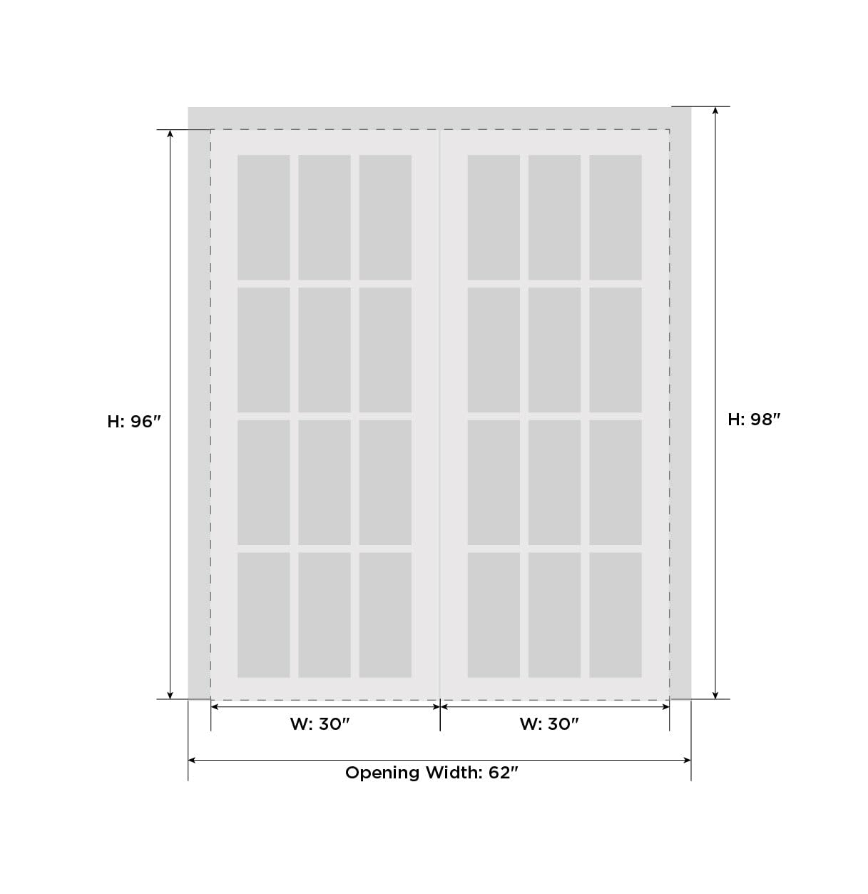 SARTODOORS Lucia 2366 | Double Swing Interior French Doors with Glass, Solid Wood, Hardware Included, 60x96, White, Modern