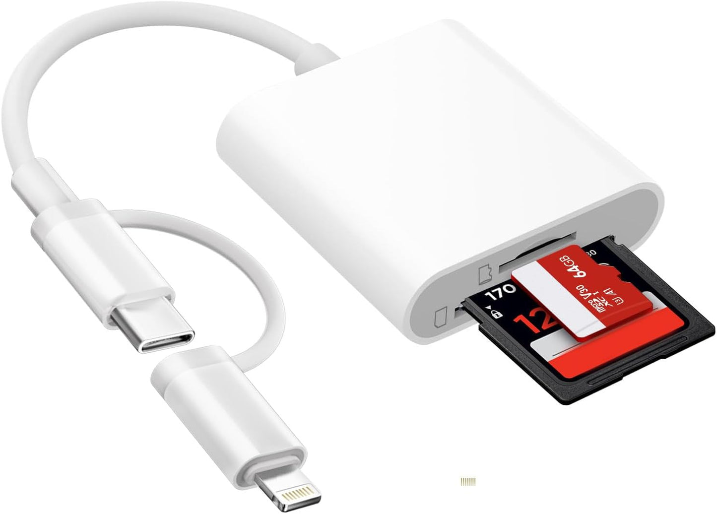 Denlane SD Card Reader for iPhone iPad Mac, USB C & Lightning Dual Connector Digital Camera Adapter to iPhone, SD Card