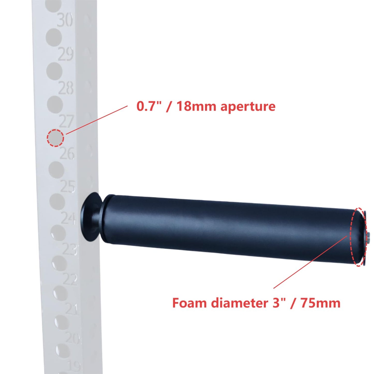 CONBUT Single Leg Squat Roller / Nordic Hamstring Curl for Squat Rack Power Rack Attachments, Bulgarian Split Squat for Workout Equipment Home Gym Accessories （Foam diameter 3" / 75mm , for 0.7" / 18mm aperture)
