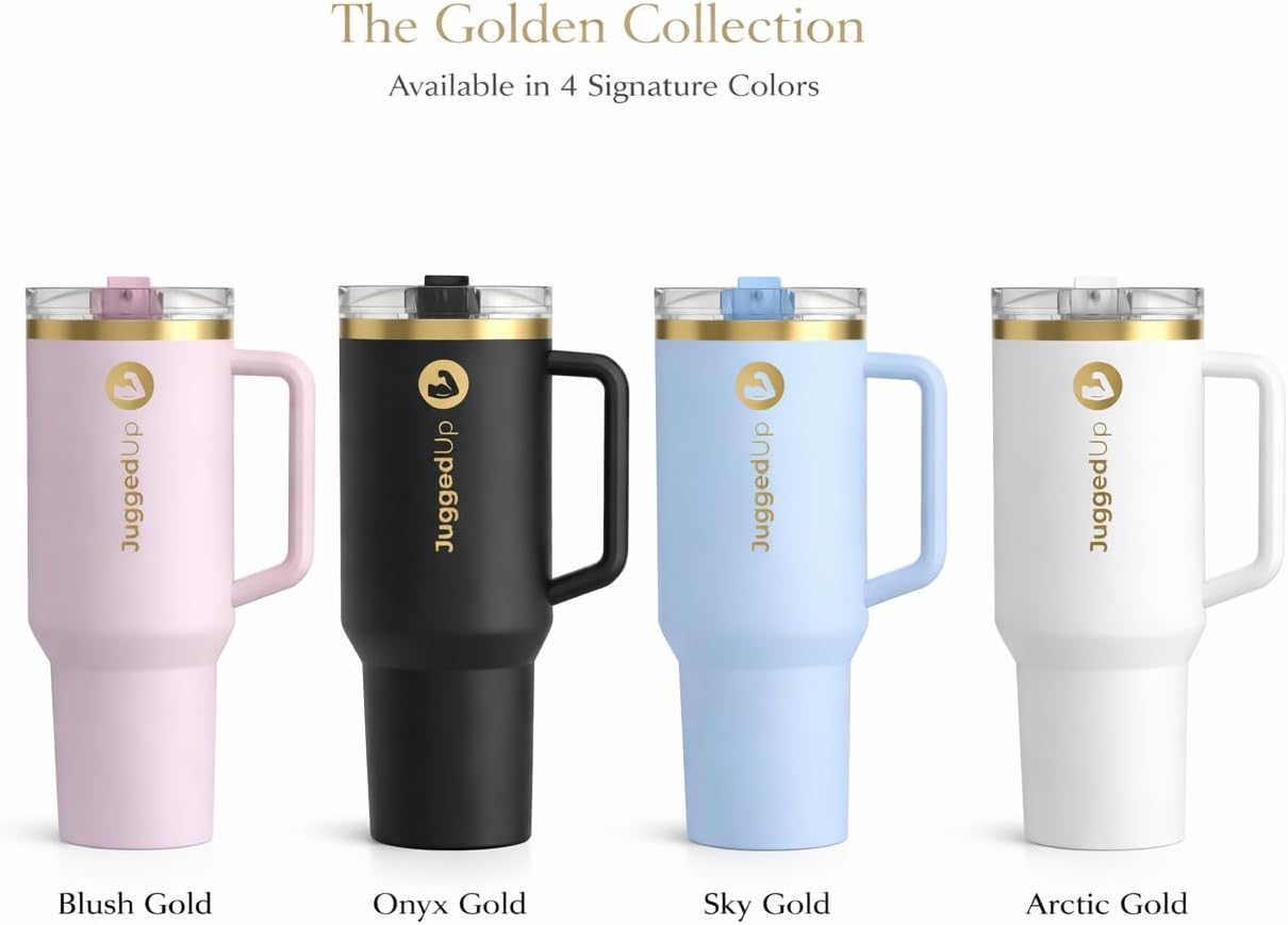 Skiennix 40oz Insulated Stainless Steel Tumbler - Leak-Proof Travel Mug with Handle & Flip Straw Lid | BPA-Free, Blush Gold