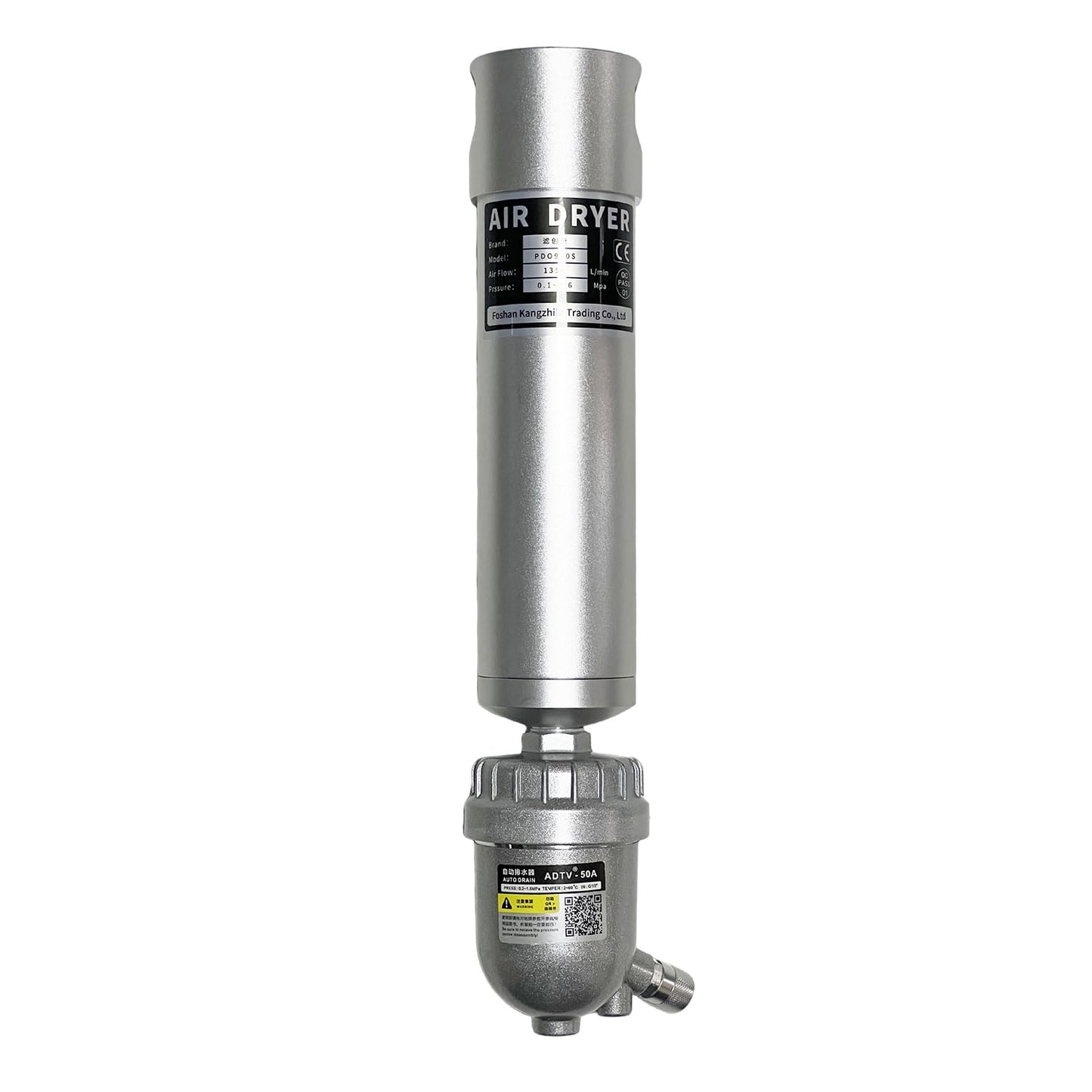 Industrial Compressed Air Dryer Filter Compatible with 1/4" 3/8" 1/2" NPT, 232 PSI, -10 to 70℃, Alloy Housing 0.01μm Upgradeable Port, Permanent Element No Replacement (Air Combination Filter S)