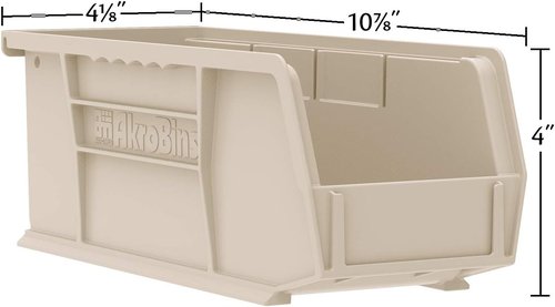 Akro-Mils Plastic Storage Bins - Space-Saving Stackable Organizers for Garage & Pantry | 11" L x 4" W x 4" H, Stone, 12-Pack