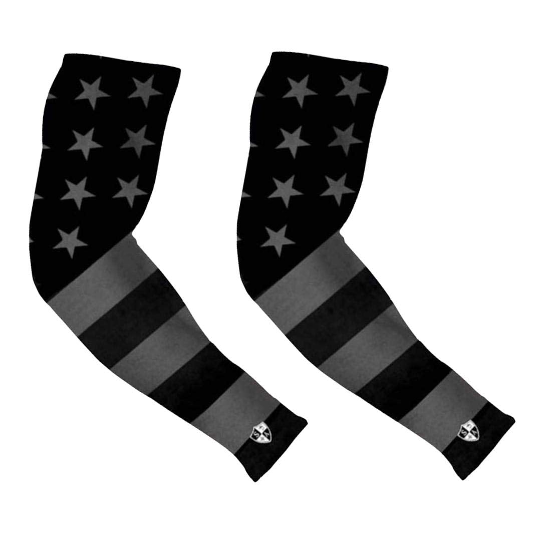 S A Compression Arm Sleeves for Men and Women - UPF 30+ Sun Protection, Moisture Wicking, 4-Way Stretch Arm Sleeves for Work & Sports (Blackout American Flag, 2 Pack)