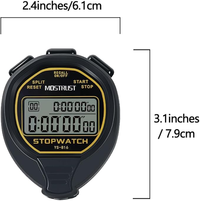 Digital Simple Stopwatch, 1/30 Lap Basic Stopwatch, No Bells, No Clock, No Alarm, Silent, Child Friendly, ON/Off for Swimming Coaches Kids