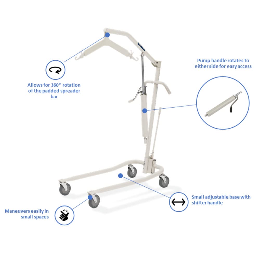 Invacare Painted Hydraulic Lift with Full Body R111 (Large) Mesh Sling | 450 lbs. weight capacity | 9805P model