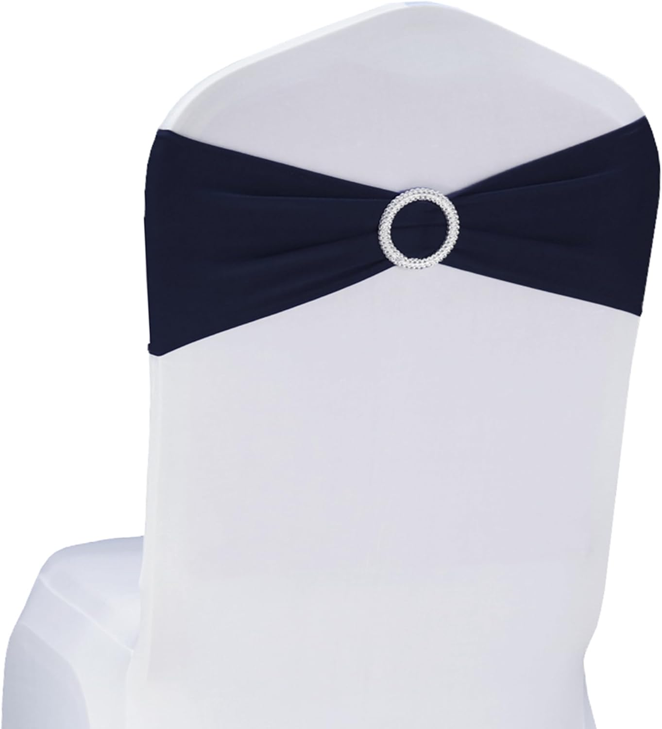 Skiennix Navy Blue Chair Sashes - 100 Pack Spandex Chair Bands with Buckles for Weddings & Events