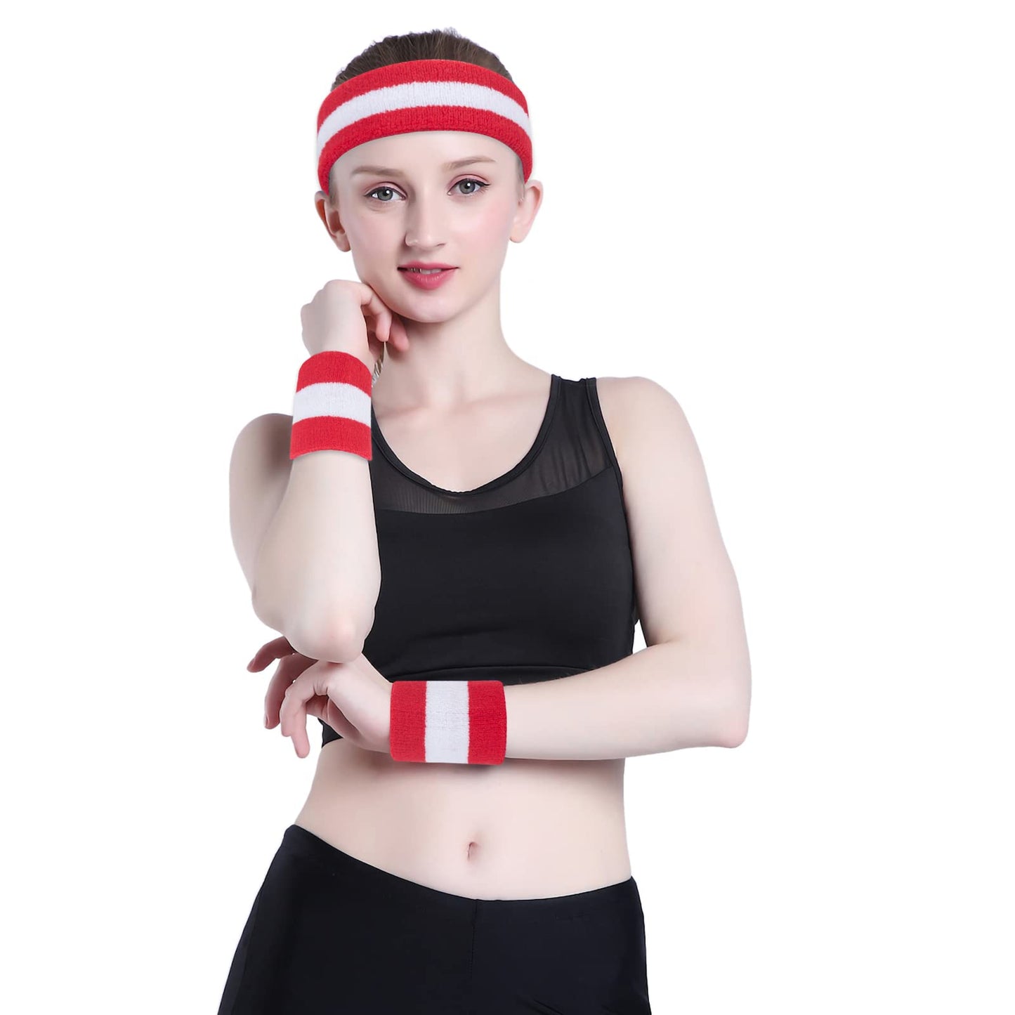 ONUPGO 6 Pieces Sweatbands Set - Sports Headbands Wristbands for Men & Women,Cotton Terry Cloth Sweatband for Tennis,Basketball,Gym,Working Out - Moisture Wicking Elasticity