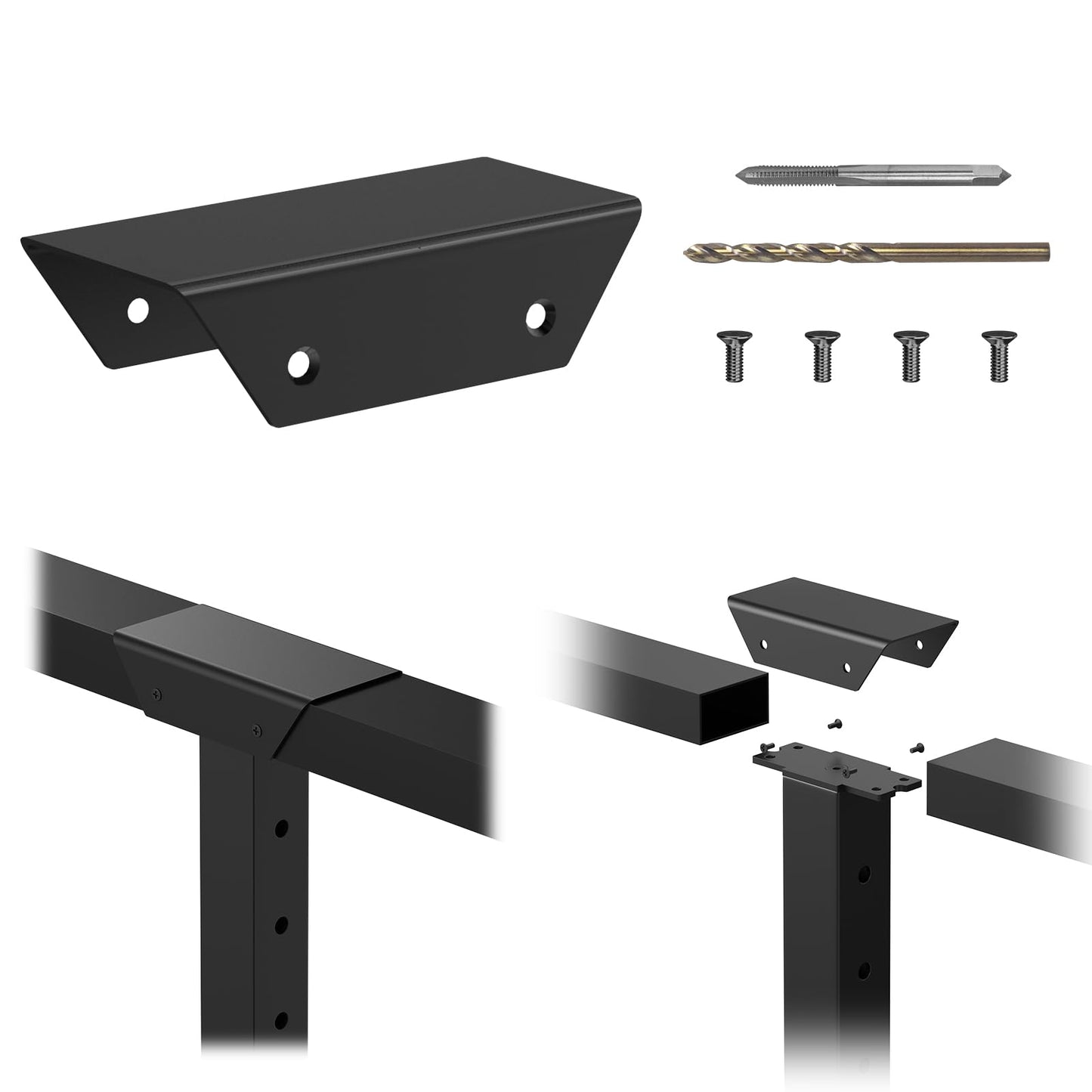 RailinGo Aluminum Extension Connector for Rectangular Handrail, Black Powder Coated Straight Sleeve for Cable Railing Handrail System, Flat Handrail Accessories, Black Wire Railing Kits, RG50