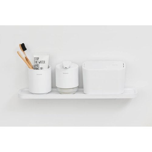 Brabantia MindSet Wall-Mounted Bathroom Shelf/Towel Holder (Mineral Fresh White) Anti-Rust Organization Storage for Toothbrush Holder, Cosmetics, Soap (1.7 x 16.5 x 3.4)
