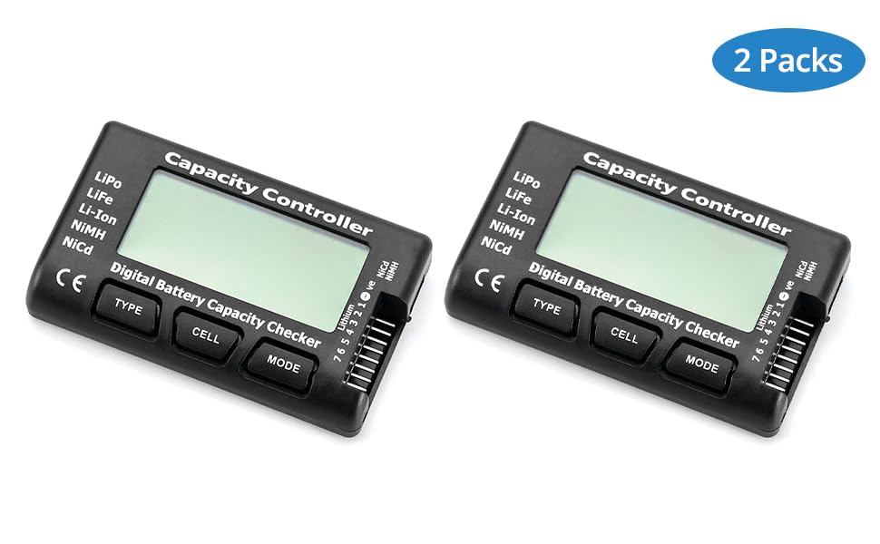 27S 2 Pack, QWORK RC Battery Capacity Checker LiPo Liion NiMH MultiMode Voltage Display for Drone, RC Car & Airplane
