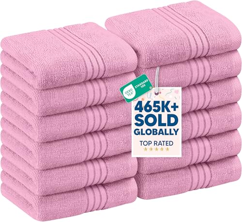 Utopia Towels 12 Pack Premium Wash Cloths Set, 12 by 12 Inches, 100% Cotton Ring Spun, Highly Absorbent and Soft Feel Washcloths for Bathroom, Spa, Gym, and Face, Pink
