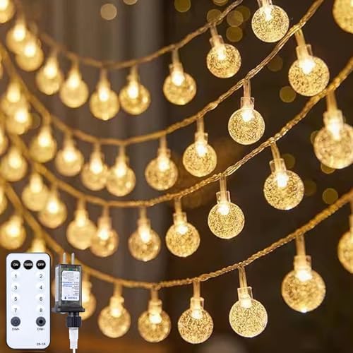 Minetom Crystal Globe String Lights - 66 ft 200 LED Waterproof Fairy Lights with Remote & Timer | Warm White Decor