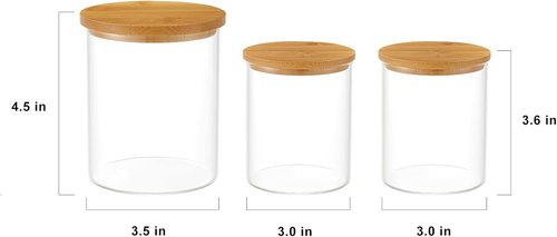 INIUNIK Glass Qtip Holder Dispenser Set - 3 Pack Clear Apothecary Jars for Bathroom Organization | 20 oz & 11 oz