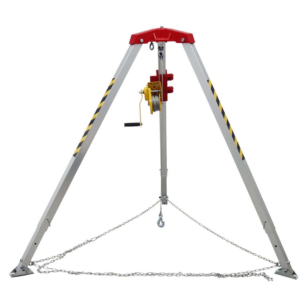 HayWHNKN Confined Space Tripod Kit 1200lbs Winch 65ft Steel Cable with Retractable Support Legs Aluminum Confined Space Rescue Tripod