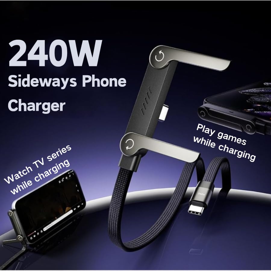 2 1 240W 2026 Sideways Phone Charger, in Invisible Holder Charger Cable, Braided Fast Charge Cable with Built-in Phone