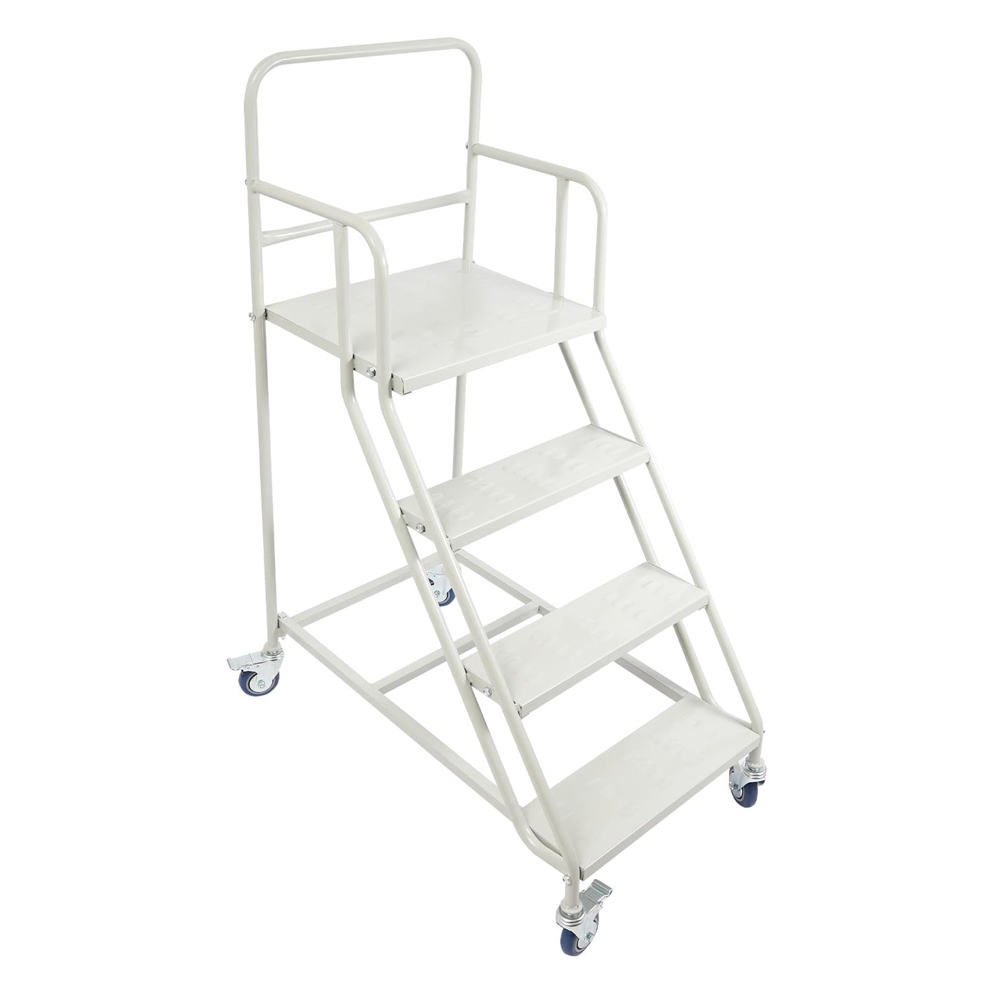4 Step Rolling Stairs with Wheels, Industrial & Warehouse Step Stairs Non-Slip Rolling Steps Ladder Mobile Stairs with Stair Edge Protector for Garage Library, 882 Lbs Capacity