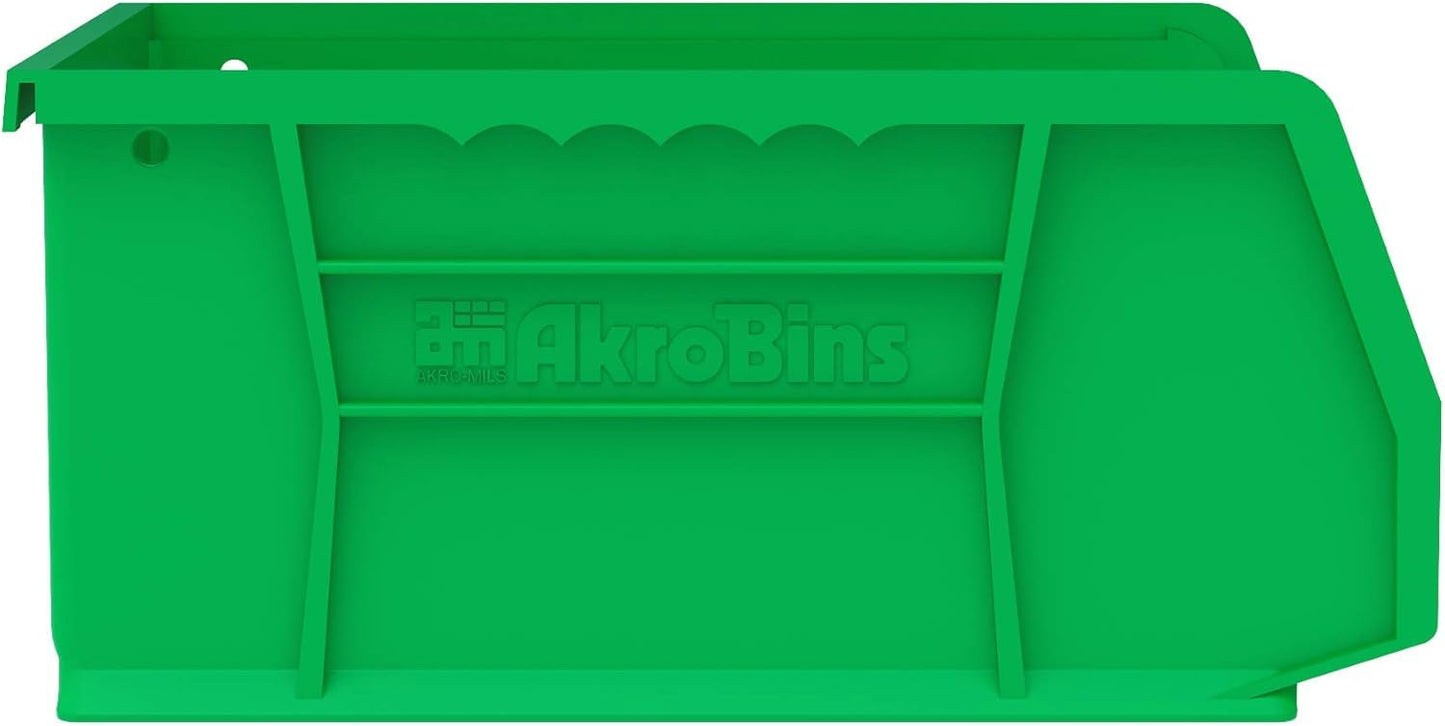 Akro-Mils 30235 AkroBins Plastic Storage Bins, Space-Saving Stackable Bins for Garage, Pantry, Craft Organization, 11" x 11" x 5", Green, 6-Pack