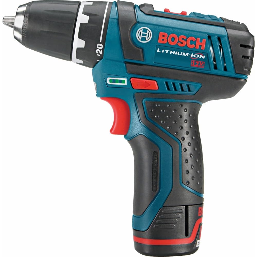 BOSCH Cordless Drill PS31-2A 12V Max 3/8 Inch Drill/Driver Kit with (2) 2 Ah Batteries and Charger, Variable Speed