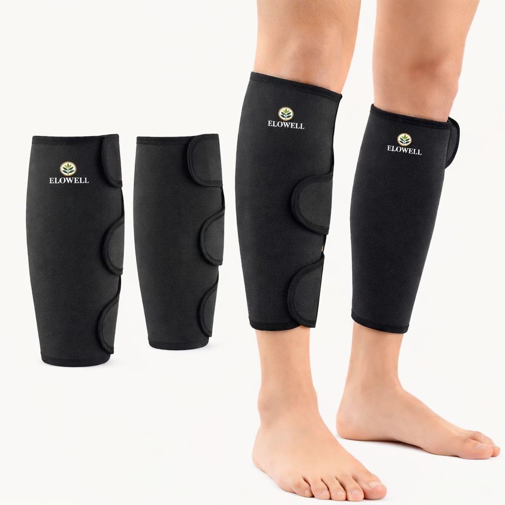 ELOWELL Calf Compression Sleeve - Neoprene Support wrap for shin splints, Calf Pain Relief, Running & Gym - Adjustable Leg Brace for Men & Women