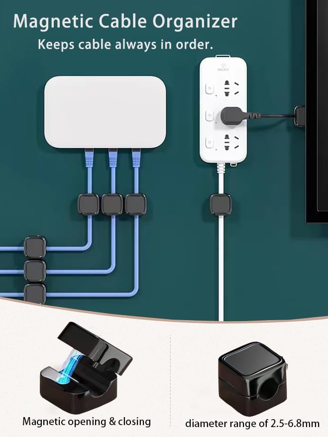 Befunu Set: 6Pcs 6Pcs Under Desk Cable Management Adhesive Magnetic Cable Clips & Silicon Cable Ties, Wire Holder