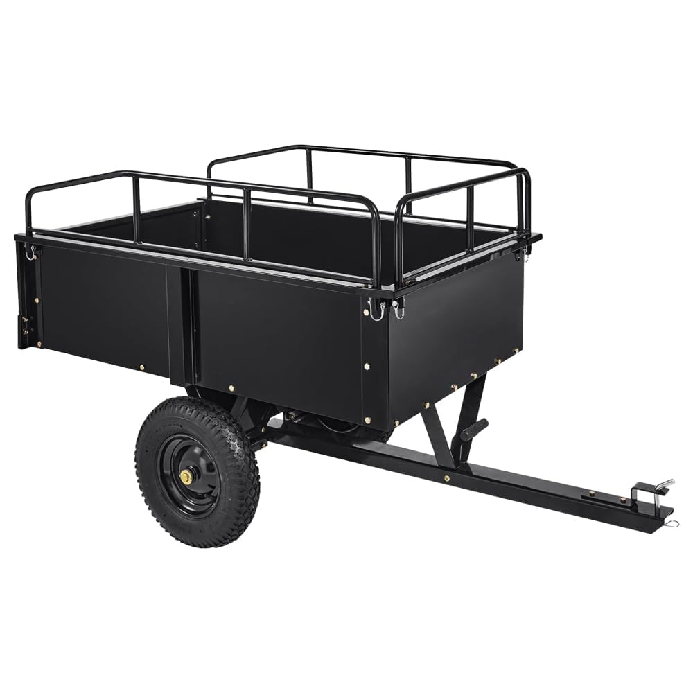 Garvee 750 LBS Garden Cart, 15 cu ft Heavy Duty Steel Dump Cart ATV Trailer with Removable Sides, Hand Pull or Foot Pedal Utility Trailer for ATV, UTV, Lawn Mowers and Tractors