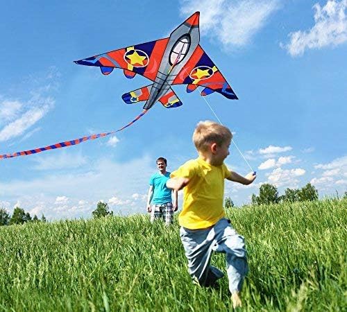 HONBO 58" Fighter Plane - Kite for Kids & Adults, Easy to Fly, Beach Trip Beginner Kite with Reel and 200ft String