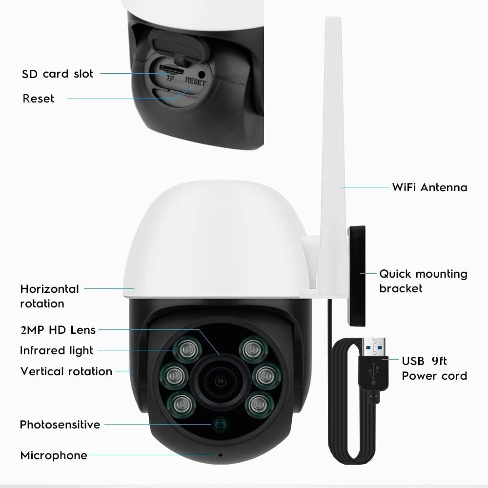 funxwe 1080P Smart WiFi PTZ Security IP Camera, Wireless HD Pan Tilt Camera, Two Way Audio Siren Motion Detection