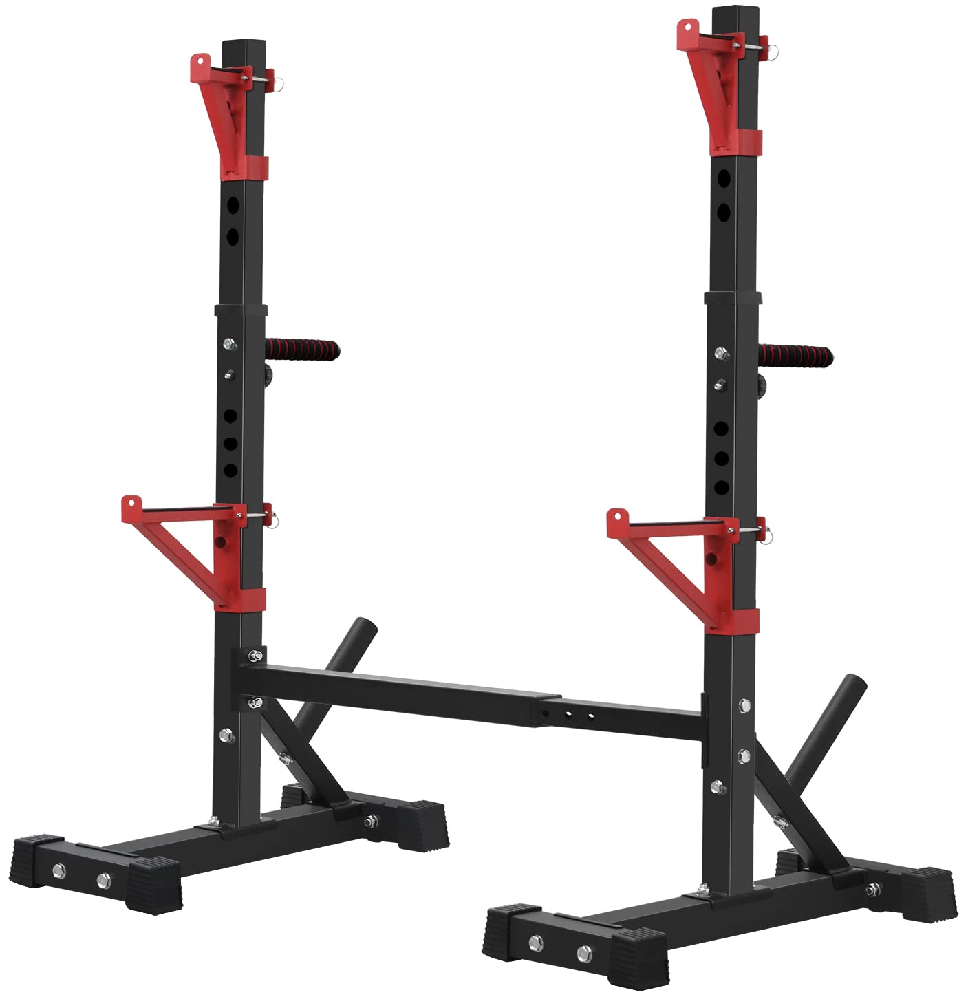 CANPA Squat Rack, Adjustable Barbell Rack Strength Training Barbell Stand with Dip Station Multi-Function Squat Stand Equipment for Home Gym Fitness 600Lbs（red）