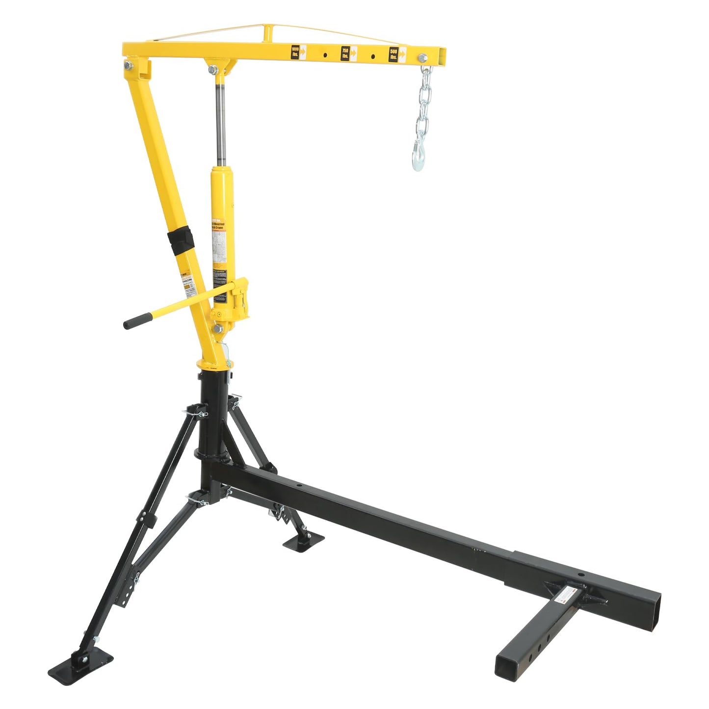 MaxxHaul 70238 Hydraulic Receiver Hitch Mounted Crane – 1000 lb. Capacity – Portable Swivel Pickup Truck Hoist with 360° Rotation and Adjustable Support Legs – Fits 2" Class III & IV Hitches